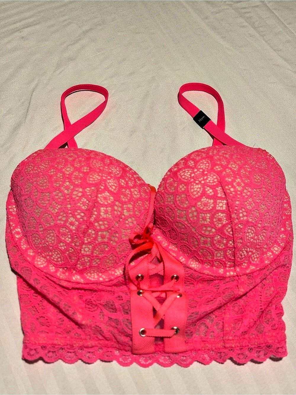 Victoria Secret Hot Pink Corset Bra Zip Back with underwire Size 32 DD